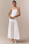Bardot Solana Strapless Gathered Mesh Drop-waist Maxi Dress In White