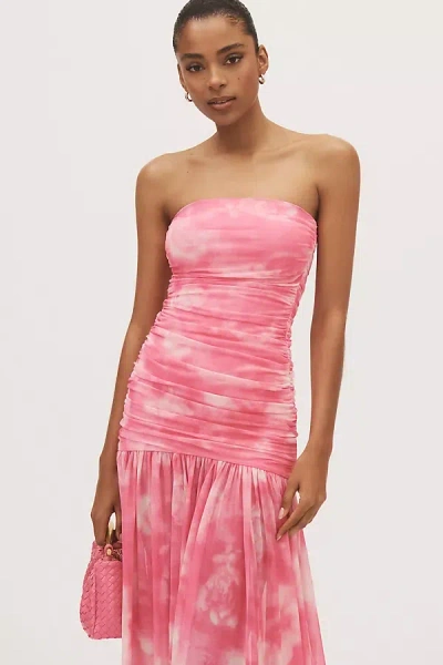 Bardot Solana Strapless Mesh Drop-waist Midi Dress In Pink