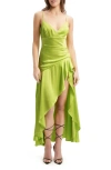 Bardot Sorella Ruffle Cocktail Midi Dress In Lime