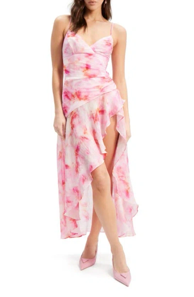 Bardot Sorella Tie Dye Print High Low Dress In Pink Tie Dye