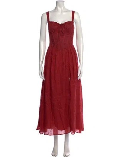 Pre-owned Bardot Square Neckline Long Dress In Red