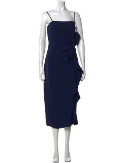 Pre-owned Bardot Square Neckline Midi Length Dress In Blue