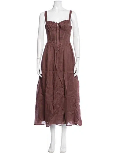 Pre-owned Bardot Square Neckline Midi Length Dress In Brown