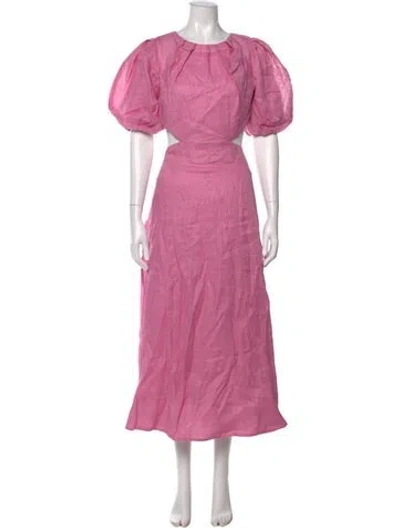 Pre-owned Bardot Square Neckline Midi Length Dress In Pink