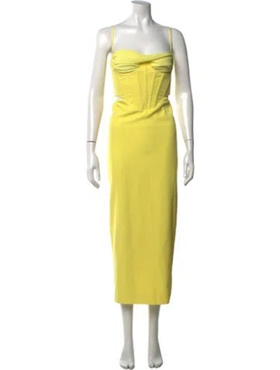 Pre-owned Bardot Square Neckline Midi Length Dress In Yellow