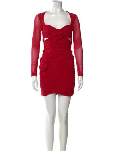 Pre-owned Bardot Square Neckline Mini Dress In Red
