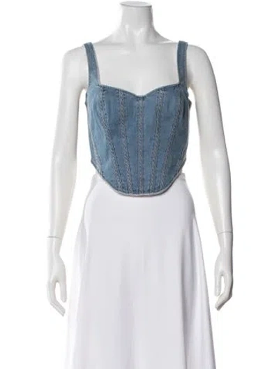 Pre-owned Bardot Square Neckline Sleeveless Crop Top In Blue