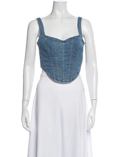 Pre-owned Bardot Square Neckline Sleeveless Crop Top In Blue