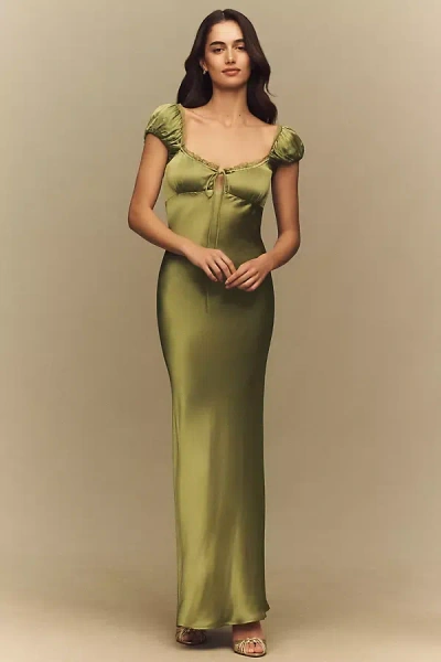 Bardot Stasia Satin Maxi Slip Dress In Green