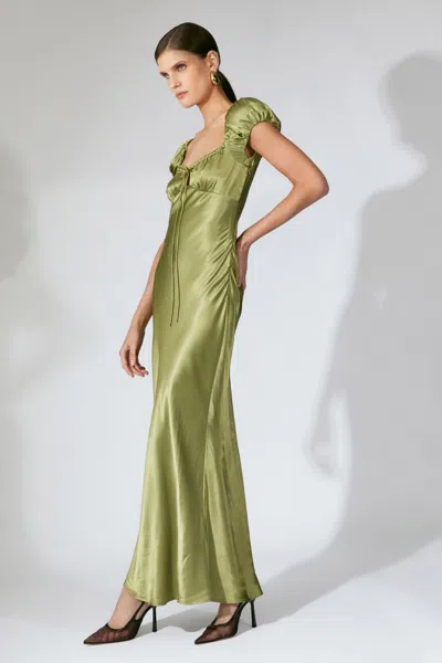 Bardot Stasia Satin Maxi Slip Dress In Green