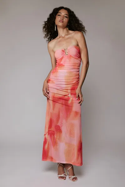 Bardot Stephanie Strapless Mesh Maxi Dress With Metal Hardware In Multi