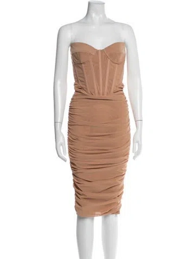 Pre-owned Bardot Strapless Knee-length Dress In Brown