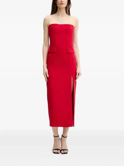 Bardot Strapless Midi Dress In Red