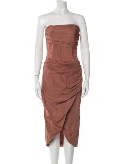 Pre-owned Bardot Strapless Midi Length Dress In Brown