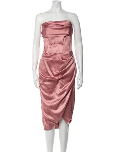 Pre-owned Bardot Strapless Midi Length Dress In Pink