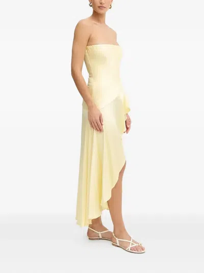 Bardot Strapless Ruffled Asymmetric Dress In Yellow