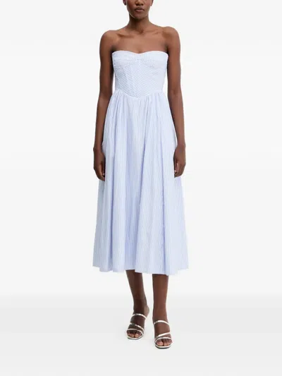 Bardot Strapless Striped Midi Dress In Blue