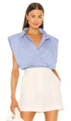 Bardot Stripe Shoulder Pad Shirt In Blue Stripe