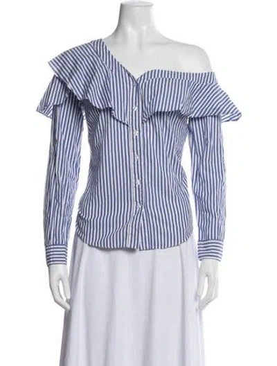 Pre-owned Bardot Striped Off-the-shoulder Blouse In Blue