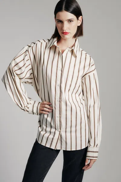 Bardot Striped Oversized Shirt In Oatmeal