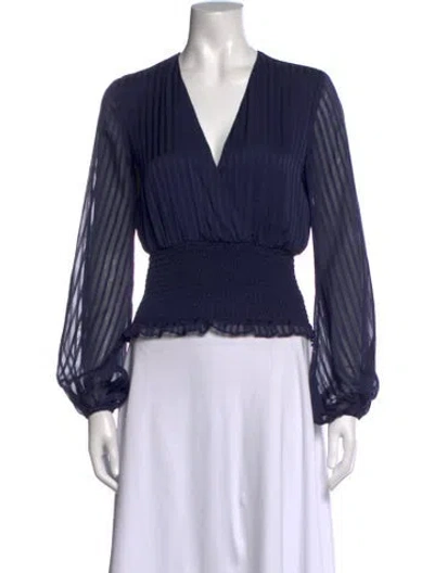 Pre-owned Bardot Striped V-neck Blouse In Blue