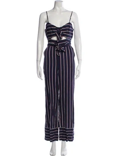Pre-owned Bardot Striped V-neck Jumpsuit In Blue