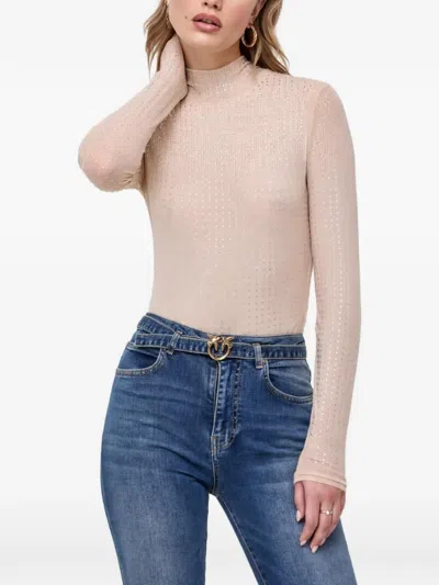 Bardot Stud-embellished High-neck Top In Neutral
