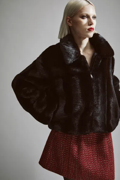 Bardot Sylvie Zip Faux Fur Jacket In Black