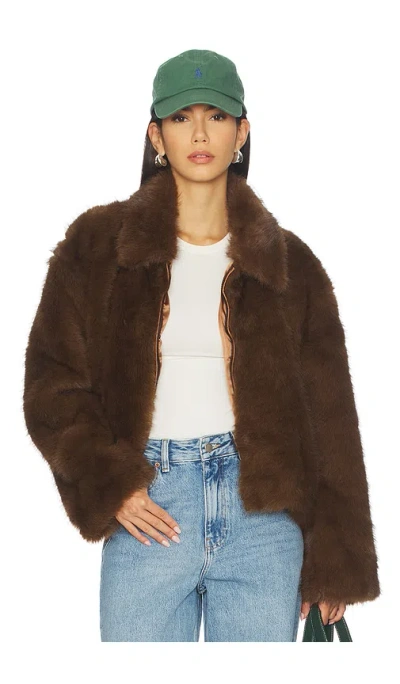 Bardot Sylvie Zip Faux Fur Jacket In Brown