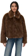 Bardot Sylvie Zip Faux Fur Jacket Chocolate In Brown