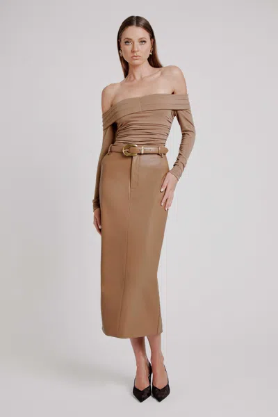 Bardot Tailored Vegan Leather Skirt In Soft Camel