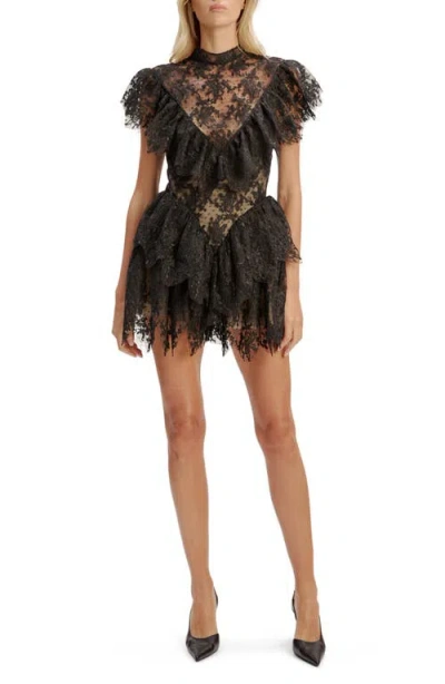 Bardot Tarryn Ruffle Lace Mini Dress In Black