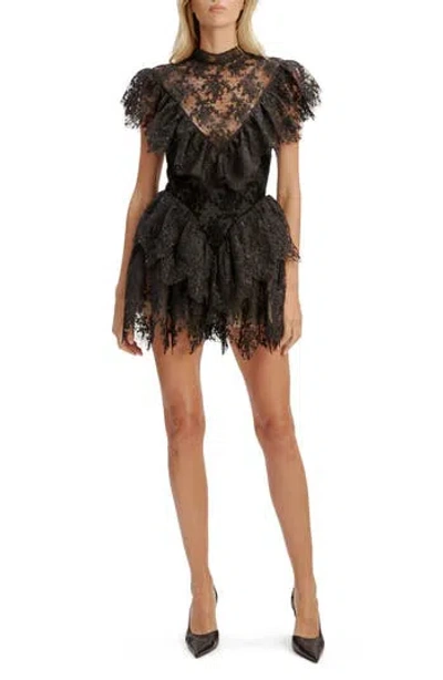 Bardot Tarryn Ruffle Lace Minidress In Black
