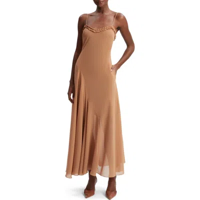 Bardot Tatian Frill Trim Maxi Dress In Tan