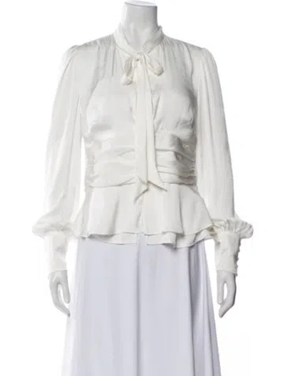 Pre-owned Bardot Tie Neck Long Sleeve Blouse W/ Tags In White
