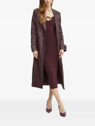 Bardot Tie-neck Ribbed Midi Dress In Burgundy