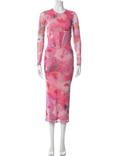 Pre-owned Bardot Tie-dye Print Midi Length Dress In Pink