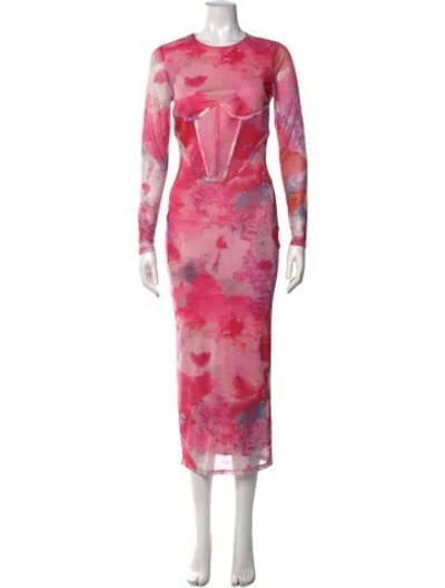 Pre-owned Bardot Tie-dye Print Midi Length Dress In Pink