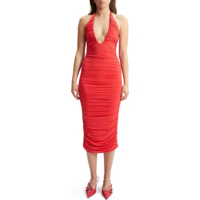 Bardot Tisha Halter Midi Dress In Red