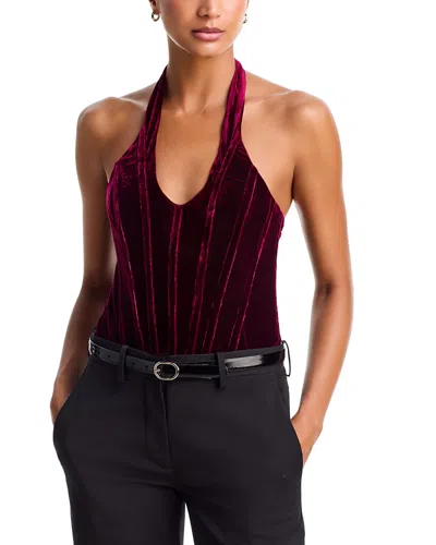 Bardot Trey Velour Halter Bodysuit In Burgundy