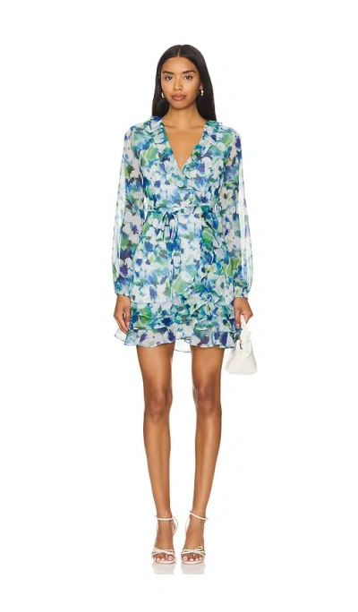 Bardot Triple Frill Dress In 蓝底花纹