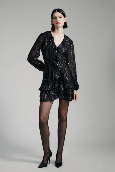 Bardot Triple Frill Sequin Dress In Black