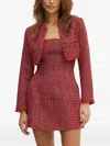 Bardot Tweed Fringed Jacket In Red