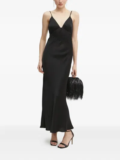 Bardot V-neck Midi Dress In Black