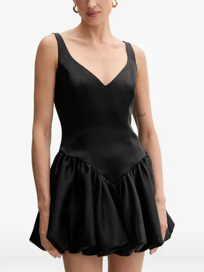 Bardot Oria Bubble Hem Satin Minidress In Black