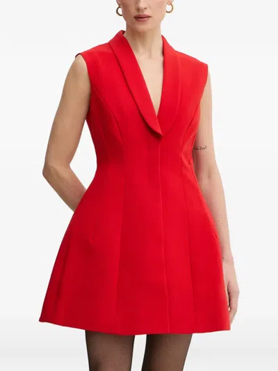 Bardot V-neck Sleeveless Mini Dress In Red