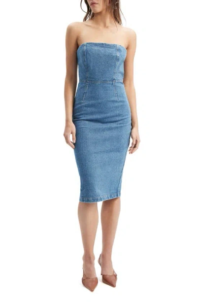 Bardot Vanda Denim Strapless Dress In Vintage Blue