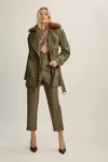 Bardot Vegan Leather & Faux Fur Coat In Green