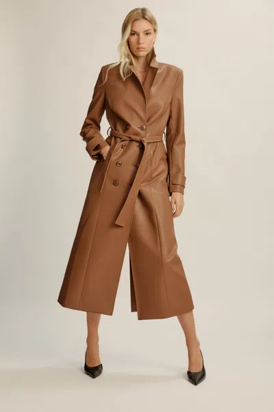 Bardot Vegan Leather Longline Coat In Brown