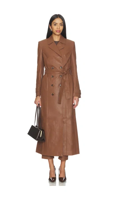 Bardot Vegan Leather Longline Coat In Brown